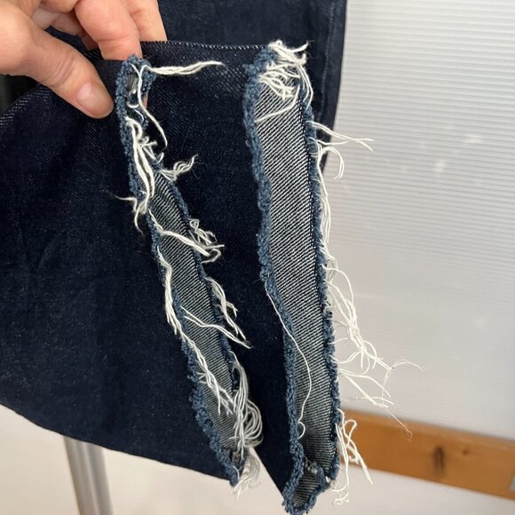 Zara High Rise Button Fly Straight Cropped Raw Hem Denim Jeans Dark Wash Sz 4‎ - Picture 7 of 13